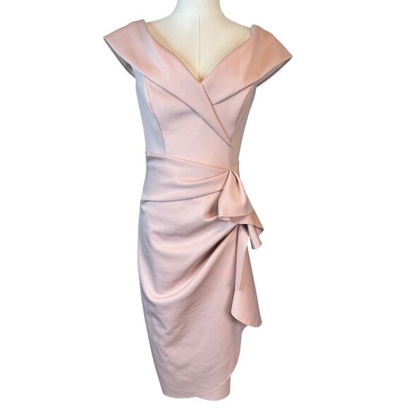 NWT Xscape Size 6 Blush Pink Sleeveless Draped Wrap Dress Bow Accent - Picture 2 of 16